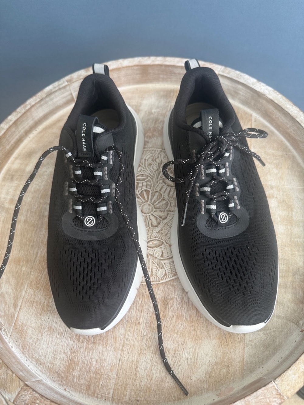 Cole Haan Black and White Women's Knit Lace-Up Sneakers